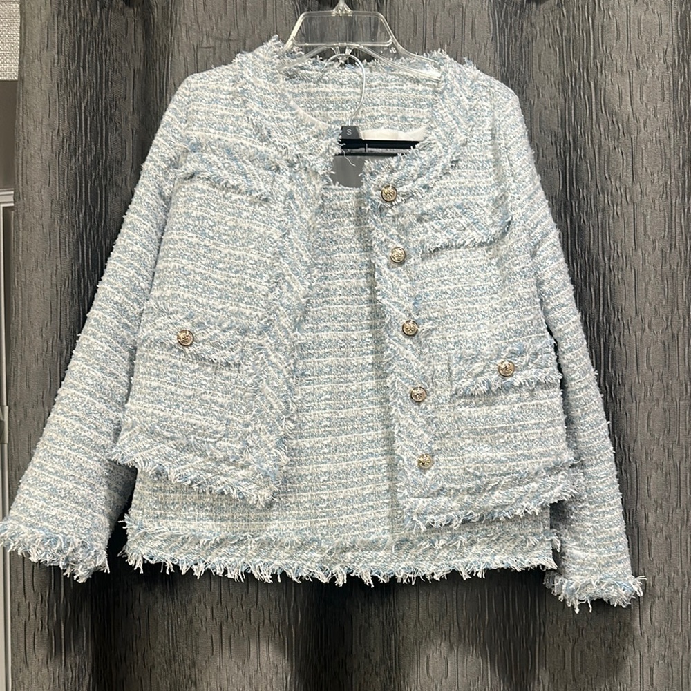Blue Mini Skirt with Chic Tweed Texture